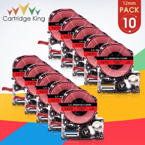 10PK 12mm Label Tape SC12RW for Epson SC12RW LK-4RBP Black on Red Cartridge Ribbon for Epson King Jim LW-300 LW-400 Label Maker