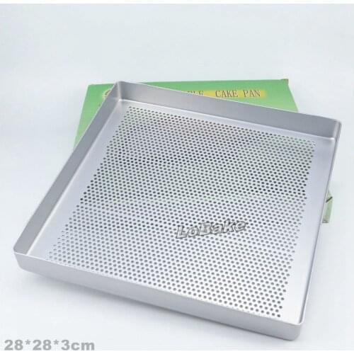 28cm width 3cm height square shape plain anodizing aluminium punching style cak pan pizza biscuit cookie baking pans DIY bakery