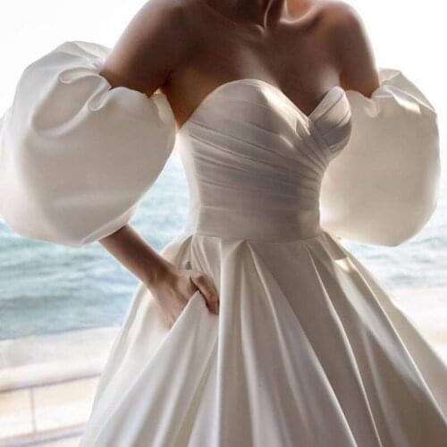 White Satin Wedding Sleeves Puff Sleeves Elbow Loose Style Wedding Accessories Wedding Arm Cover Decorate Elegant Bride 2021