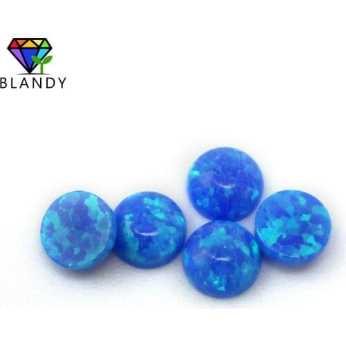 Free Shipping 2.0mm~8.0mm Round Cabochon Flat Back OP05 Blue Fire Opal Stone Synthetic Gems For Jewelry