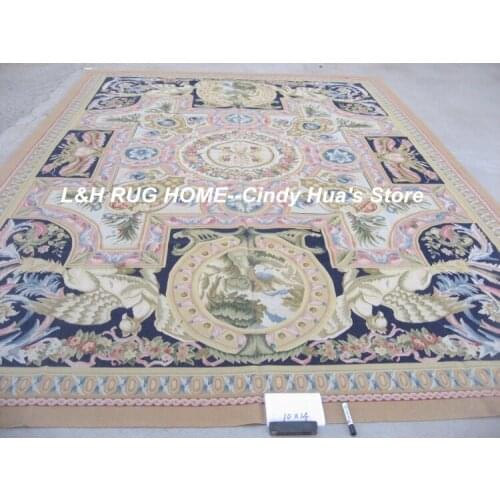 Free shipping 10'x14' French Aubusson weave woolen carpet beige madallain design -- ambitious rug