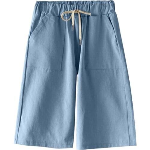 Oversized Women Pants Solid Color High Waist Drawstring Pocket Female Summer Beach Casual Streetwear Wide Leg Short Pants