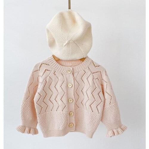 0-2Y Infant Baby Girl Spring Fall Winter Knitted Cardigan Coat Sweet Princess Girl Full Sleeve Hollow Sweater Thick Warm Clothes