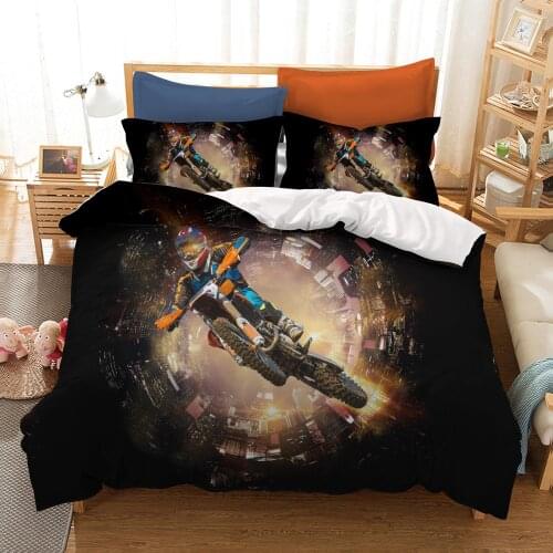 FANAIJIA 3d Motorcycle Bedding Sets Luxury Kids Duvet Cover with Pillowcases Set Full Size Bed Set Microfiber Fabric