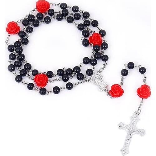 Jesus Cross Rosary Necklace Vintage Cross Pendant Jewelry 2021 Trend Zinc Alloy Catholic Necklace Christian Supplies Wholesale