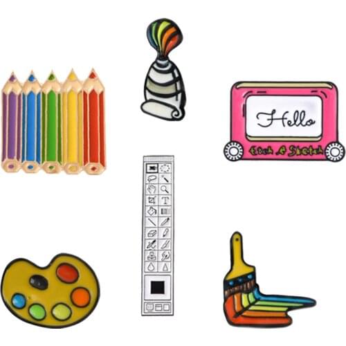 Painting tools Pins Brooches Sketch Board Colored Pencils PS Toolbar Pigment Palette Brush Enamel Pin Badge Gift for children