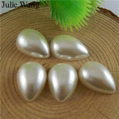 Julie Wang Wholesale 50PCS Drop Shape White Acrylic Flatback Cabochon Charms Pendant Bracelet Jewelry Making Accessory Findings