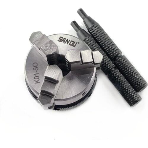 K01-50 Lathe Mini Chuck 3 Jaws Woodworking Hand Chuck with Mounting Thread Screw Rod Self-Centering Lathe Chuck Tool 50mm
