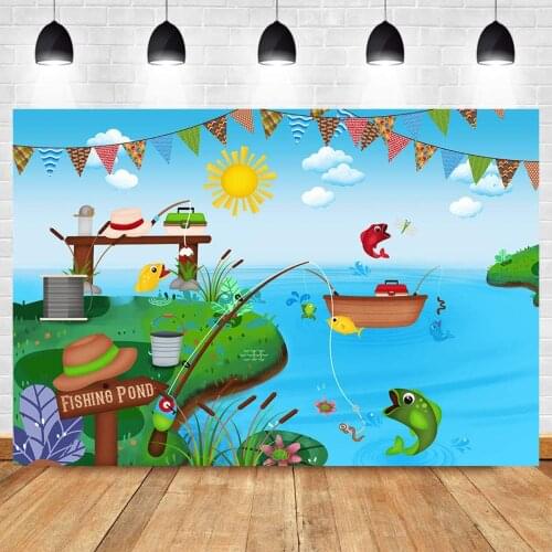 Summer Lake Photography Backdrop Fishing Party Photo Prop For Children Boys Girls Birthday Decoration Baby Shower Banner