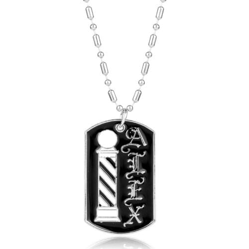 MQCHUN Barber Shop Barber Pole Dog Tag Pendant Necklace Magic Sticks Letter Necklace For Women Men Long Beaded Chain Jewelry -30