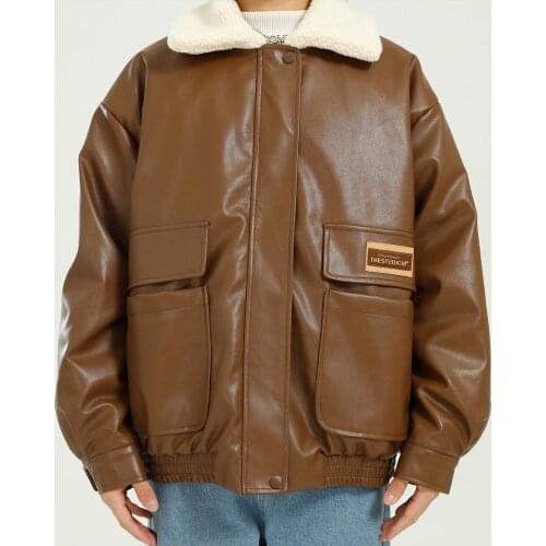 Firmranch New Fashion Fall Winter Men Retro Turn-down Collar Lamb Wool PU Leather Thickened Streetwear Winter Jackets Overcoat