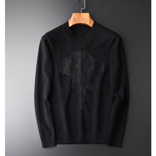 Classic Men Sweater New Fashion Elephant Embroidery Man Sweater Autumn And Winter Round Collar Pullovers Knitted Mens Sweater