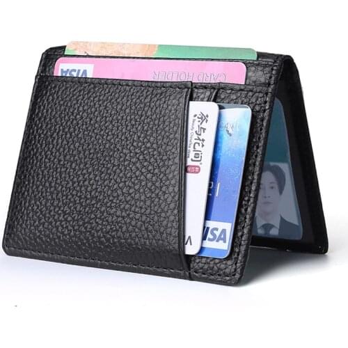 Genuine leather Men card holder Ultra thin card case Black Mens wallet For bank cards Small Mens purse For drivers documents