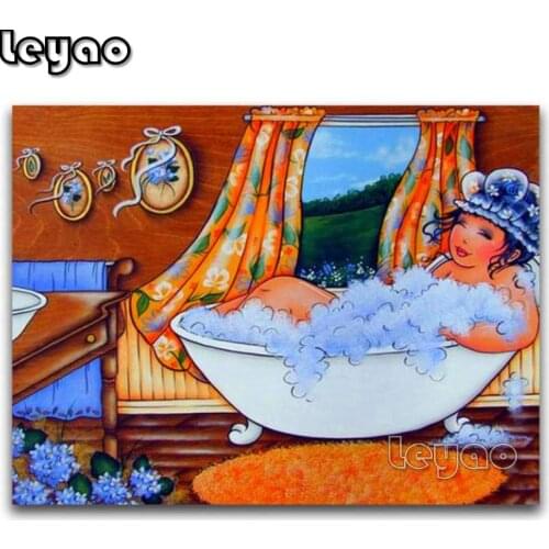 New Diamond Embroidery Bathtub Fat Ladies 2020 Diamond Painting Full Square round Rhinestones Picture Diamond Mosaic Beadwork