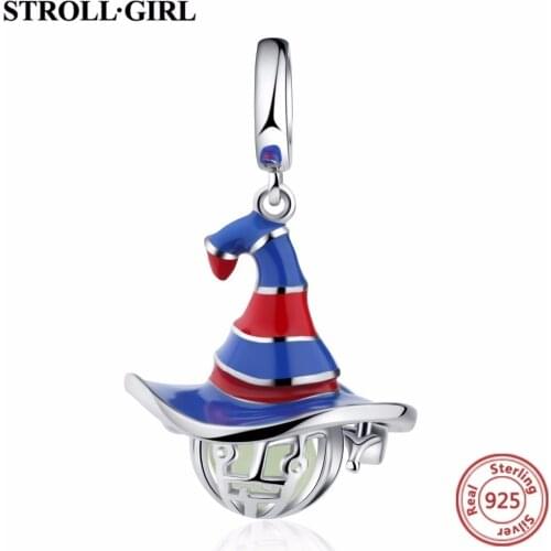 New arrival 925 Sterling Silver beads witch hat Glowing charm Fit original European Charms bracelet DIY jewelry For Women gift