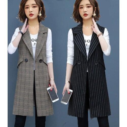 2021 Autumn Women Classic Long Vest Elegant Suit Vest Female Sleeveless Jackets Outerwear Office Lady Slim Waistcoats H626