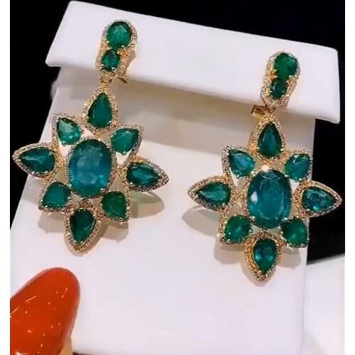 18K Gold Experimental Emerald and Mozan Diamond luxury Earrings
