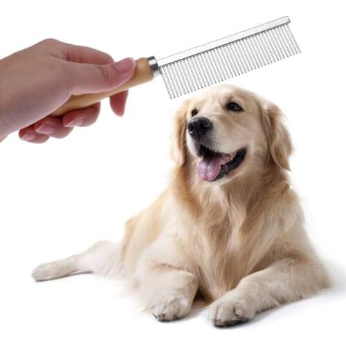 Pet Dog Cat Comb Wood Handle Hair Trimmer Dog Grooming Cleaning Brush