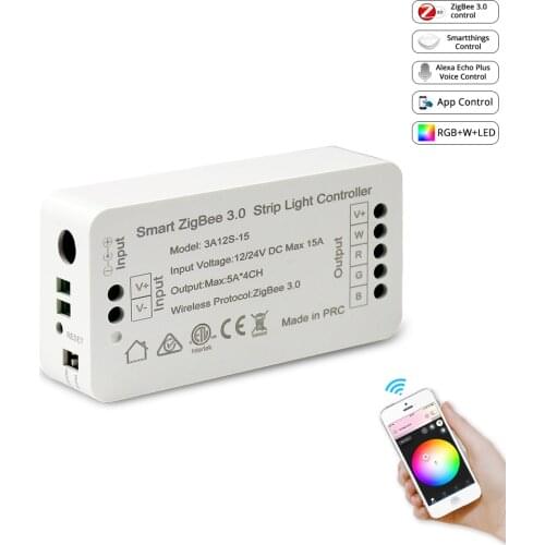 Smart Strip Light Driver Zigbee 3.0 RGBW LED Strip Controller DC12V 24V APP Control Work with Echo plus Smarthings