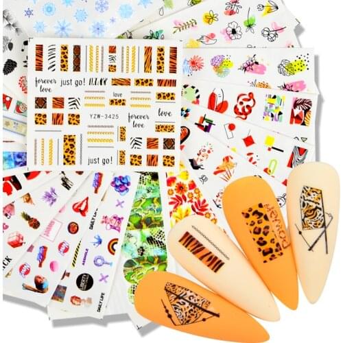 Nail Water Sticker Flower Flamingo Leopard Love Letter Beauty Slider Bloom Colorful Plant Pattern 3D Manicure Sticker