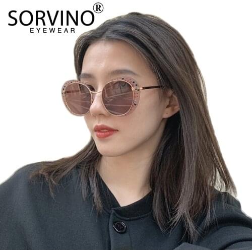 SORVINO Retro Shades For Women Oval Flower Sunglasses 90s Brand Designer Luxury Rhinestone Crystal Blue Pink UV Sun Glasses P356