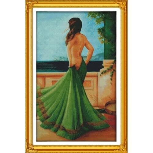 The lady Oil painting style Cross Stitch Kit Home Decorative 11CT14CT DMC Chinese Embroidery Needlework Easy DIY set Gifts