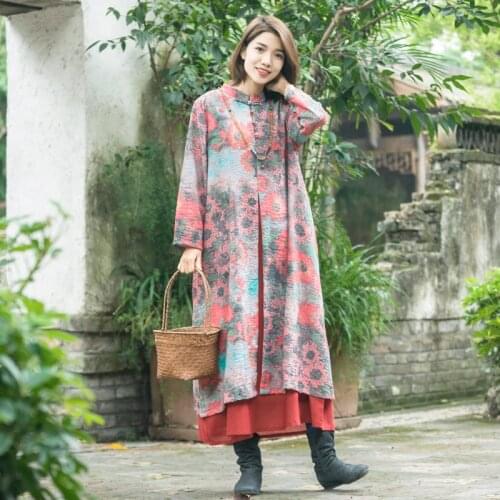 Women Loose Patchwork False two pieces Dress Ladies Retro Casual print Fake 2 pieces Dresses 2021 Autumn Vintage Dress