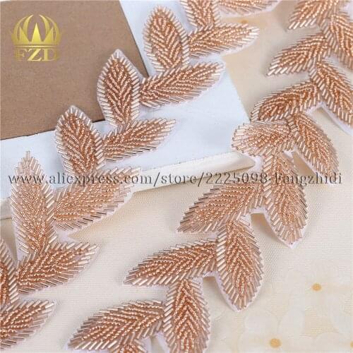 1 Yard Lemon Yellow and Rose Gold Hot Fix Rhinestone Beads Applique Fashion Sewing on Beaded Decoration for Wedding Sashes