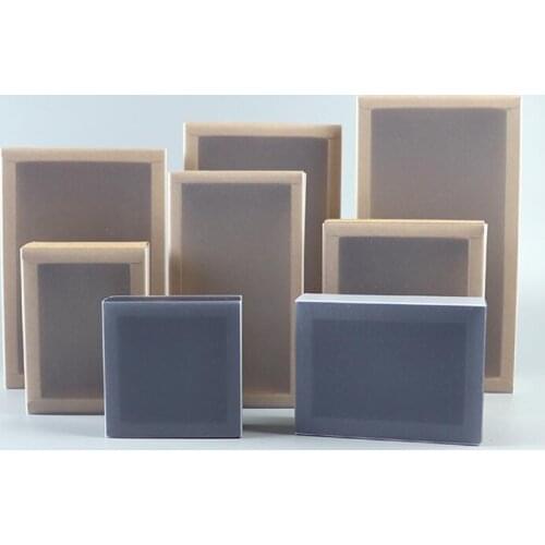 10pcs large black paper gift box big size kraft cardboard boxes clear dispaly box small brown paper window box for T shirt soap