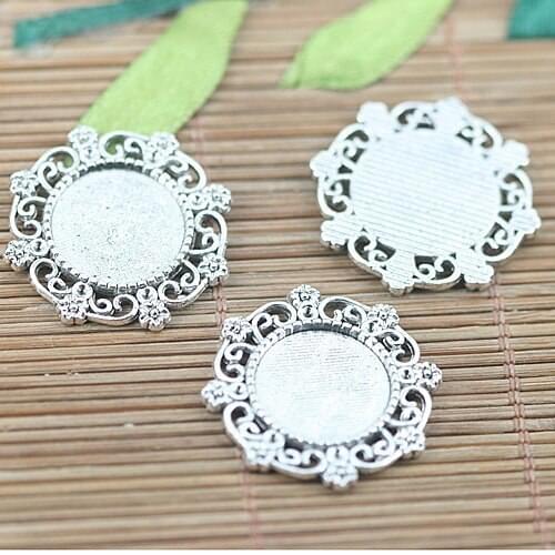 12pcs tibetan silver color round flower rim cabochon settings (25mm,inner size :14mm )H1601