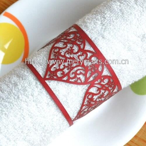 200pcs/lot laser cut heart shaped napkins for decoupage, napkin rings for weddings wholesale