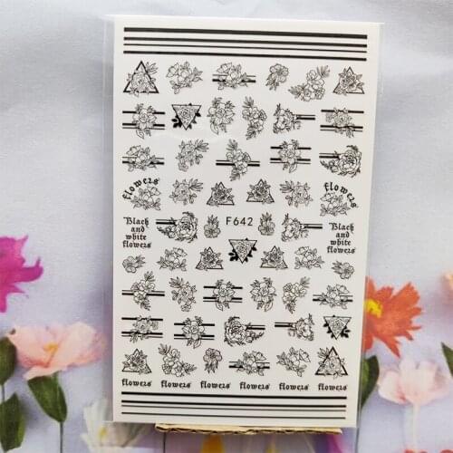 3D Nail Sticker Spring Fall Rose Peony Flower Nail Glue Stickers Geometry Line Stripe Stickers for Manicure Nail Art Decoration