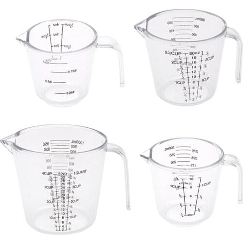 4PCS 100/300/600/1000ML Plastic Transparent Measuring Cup Jug Kitchen Supplies Accessories for Caking Baking Tools