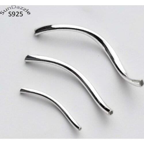5pcs Real Pure Solid 925 Sterling Silver Connector S Curved Silver Long Tube Beads Bracelet Necklace Jewelry Making Findings