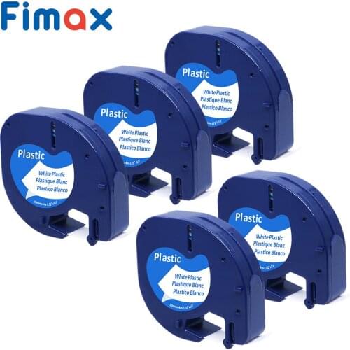 5 pcs Compatible DYMO for LetraTag Label Tape 91201 91221 91331 59422 Black on White 12mm*4m(1/2"x 13') Plastic label printer