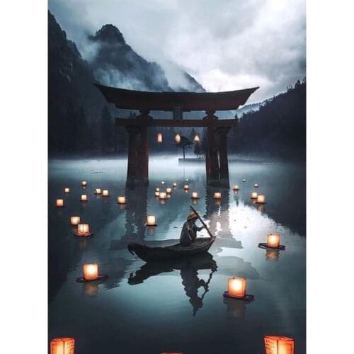 5D DIY Diamond Paintings Full Round Drill Ferryman Mosaic Stitch Landscape Vevet Canvas Kits Embroidery Stickers Decoration Home