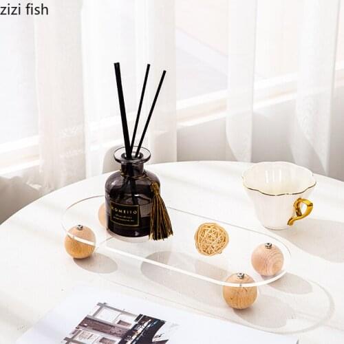 Acrylic Solid Wood Storage Trays Decorative Round Dessert Plates Simplicity Plastic Tray Jewelry Display Plate Modern Home Decor