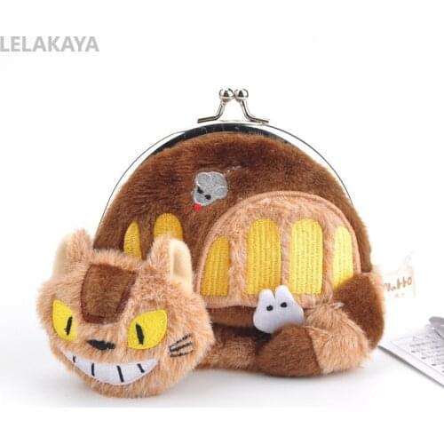 Anime Kikis Delivery Service Black Jiji Cat Bus Totoro Multi-functional Iron Buckle Soft Stuffed Coin Purse Plush purse 10cm