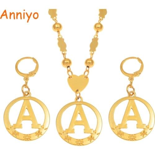 Anniyo A-Z 60CM Beads Letters Necklaces Gold Color Marshalls Initial Alphabet Ball Chains Micronesia Jewelry #128006
