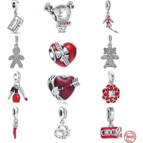 New Boy Girl Bead Pendant Lipstick MagneticTape Charm Fit Pandora Original Sterling Silver 925 Bracelet For Women Jewelry Gift