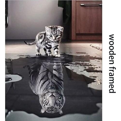 Cat Reflection Digital Oil Painting By Numbers Canvas Wall Picture Home Decor 203C