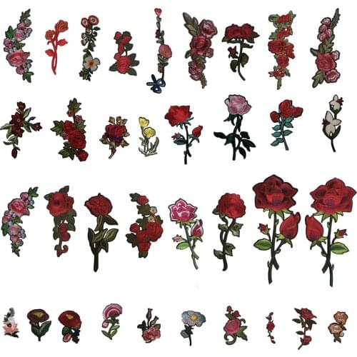 Exquisite rose flower embroidery DIY clothing craft supplies fabric can be sewn and hot sticker shop material 1PCS for sale
