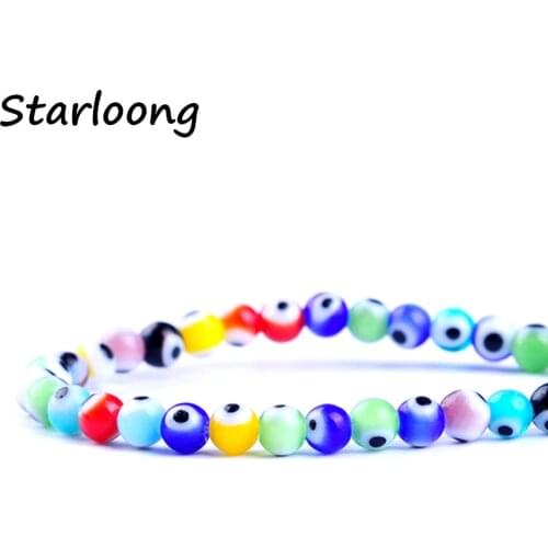 4-10mm Colors Mixed Round Turkish Hamsa Evil Eye Beads Lampwork Glazed Glass Beads for DIY Jewelry Making Bracelet Necklace 15"