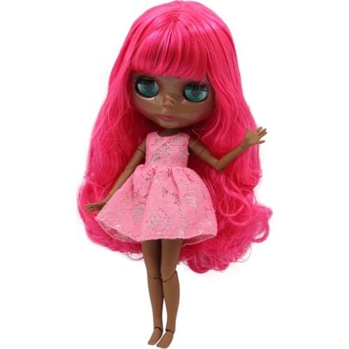 ICY DBS Blyth Doll 1/6 bjd with super black skin and long pink curly hair and glassy face, joint body BL1290