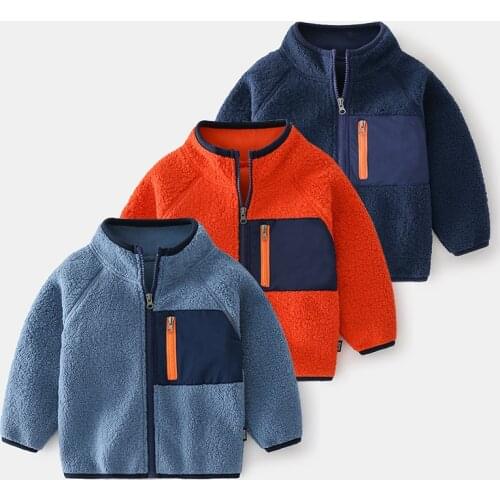 Autumn Winter Boys Coats Polar Fleece Jacket for Boys Kids Warm Patchwork Fall Clothes Long Sleeve Children Outerwear