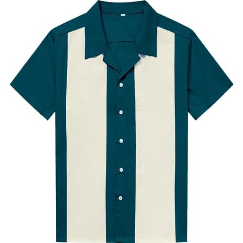 New Brand Rock N Roll Shirts Men Vintage 1950s Rockabilly Shirt Short Sleeve Punk Rave Shirt Mens Hip Hop Stitching Men Shirt