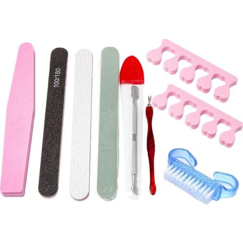 Manicure Tool Set Kit Nail Art Stainless Steel Scissor Cuticle Pusher Remover Nail File Polish Toe Seperator Nipper Fork