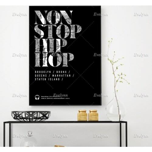 Non Stop Hip Hop NYC Map Poster, Rap, R&B, Music, Helvetica, Graphic Design, Wall Art Prints Home Decor Canvas Unique Gift