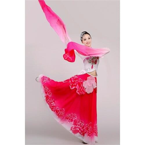 New long sleeves classical dance water sleeves Embroidery Lotus flower dance Chinese folk dance clothing ink fairy dress