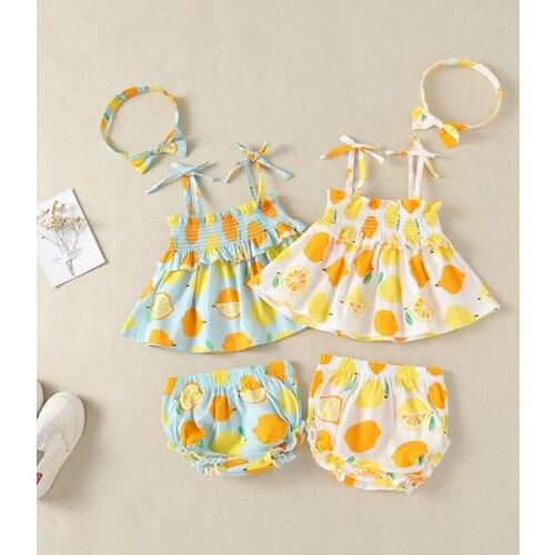 2021 Summer New Childrens Clothing Baby Dress Lemon Girl Sling Dress Suit Girl Skirt Childrens Boutique Clothing